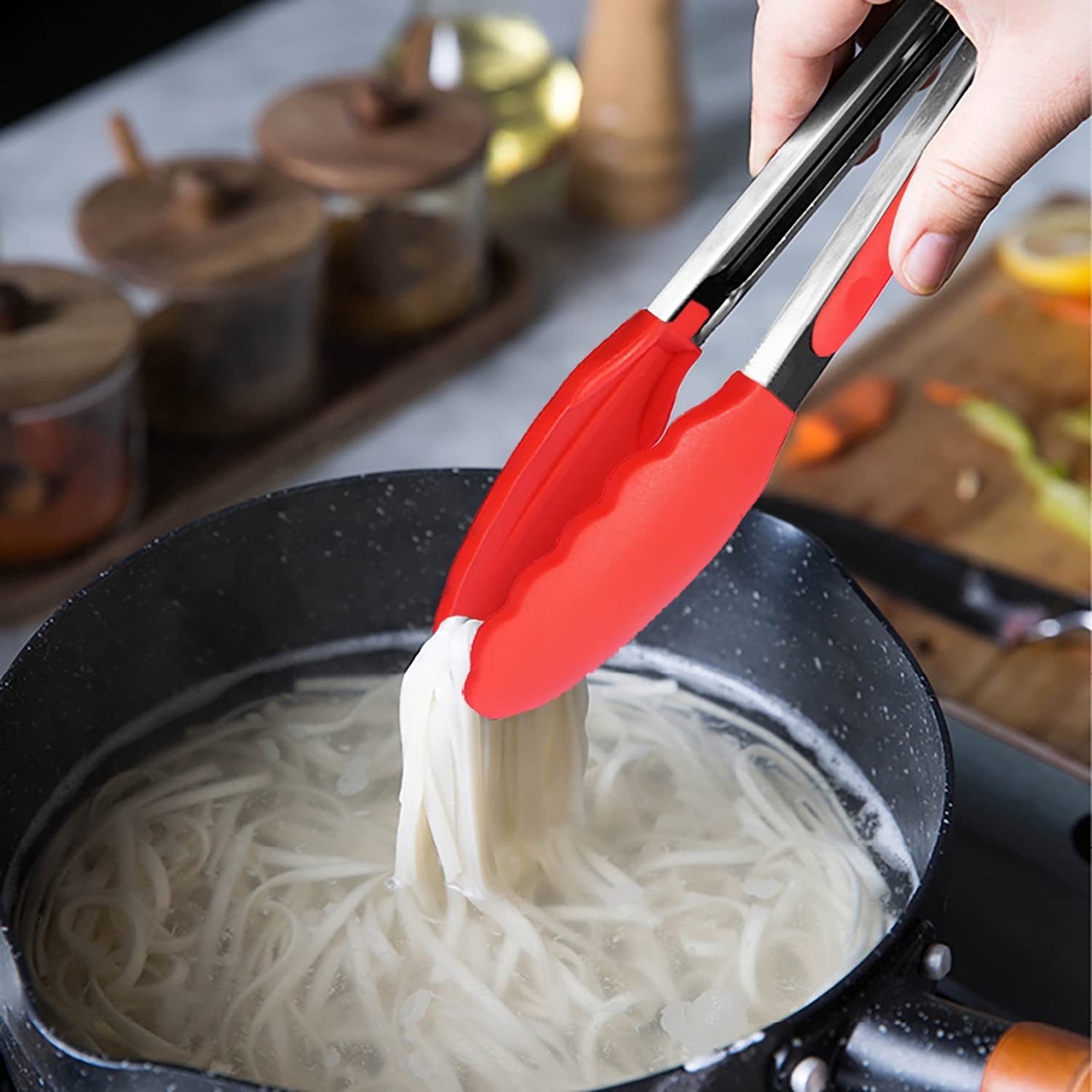 Hinmay Small Tongs Set 7-Inch Mini Tongs With Silicone Tips, Set Of 6 (Red Blue Green Pink Mint Yellow)